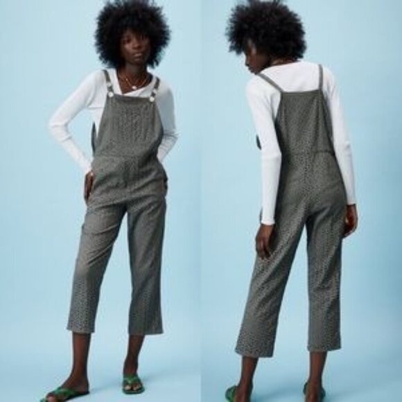 Zara Dark Gray Floral Eyelet Lace Overall Jumpsuit M - Picture 1 of 5